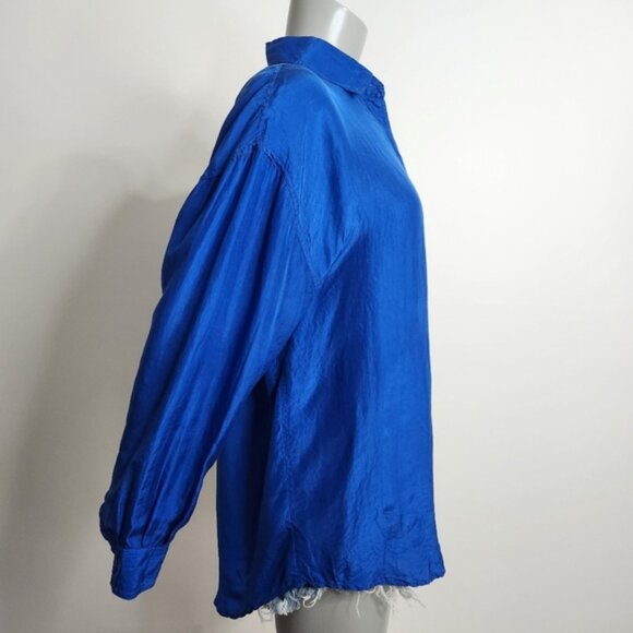 Vintage Express Irridescent Blue 100% Silk Button Down Shirt Size XS - Picture 5 of 14